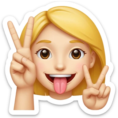 Smile face with tongue out between a piece sign  sticker
