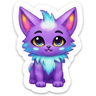 Anthro Fluffy Cool Cute Magical Elemental Shiny Colorful Neon Vibrant Colors Sparkle Kemono-style Chibi Fantasy-Animal-Fakémon-Pokémon-Hybrid Fur Sona Aesthetic Full Body Sticker sticker