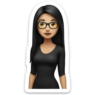White girl with long straight black hair wearing a black bodysuit and glasses full body sticker