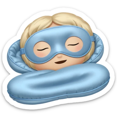 emoji of an isolated silky sleep mask, soft satin texture, stitched closed eyes embroidery, no real eyes, no face, no character features, light grey with pastel blue tint, cozy pajama feel, smooth rounded shape, soft shadows sticker
