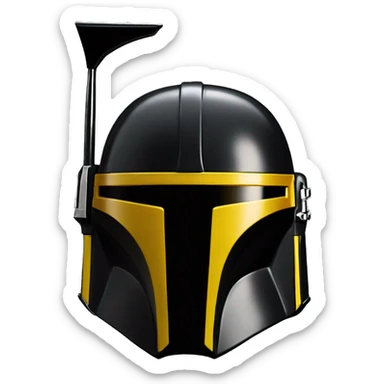 Gloss black and yellow mandalorian helmet with one antenna sticker
