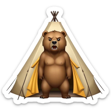 angry grizzly bear looking at a tent sticker