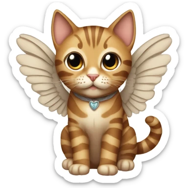 An adult and entiere brown striped cat with angel’s wings sticker