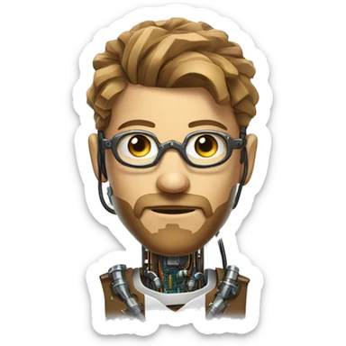 Male cyborg head with light brown hair, light brown beard, steampunk glasses, circuits, wires  sticker