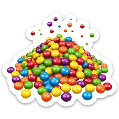 Skittles candy package spilling colorful round candies, rainbow colors sticker