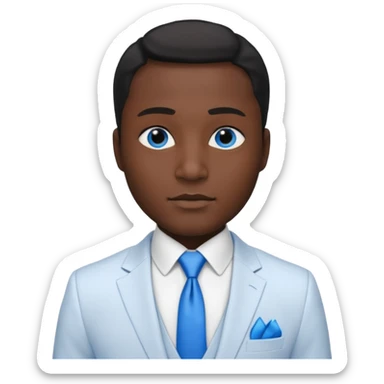businessman, black skin, black eyes, white suit, blue tie sticker