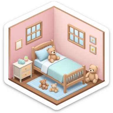 isometric baby room, Cozy baby room with crib and teddy bear sticker