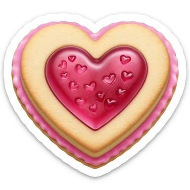 Realistic shortbread cookie in the shape of a heart with pink jelly sticker
