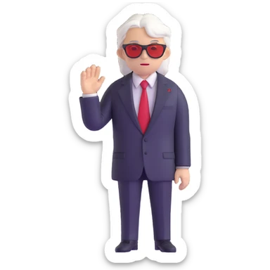 Satoru Gojo anime character with white hair, black suit, red tie, and sunglasses sticker