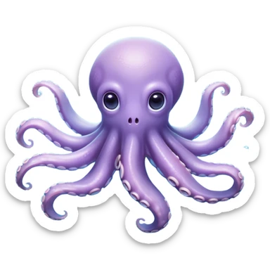 Meme-Worthy Floating Baby Octopus Portrait Emoji, Drifting gracefully in the water with soft, curled tentacles and a dreamy, weightless posture, showcasing a smooth, rounded light blue-purple body with mesmerizingly large, gentle eyes gazing into the abyss, Simplified yet poetically expressive features, highly detailed, glowing with a soft, celestial marine glow, high shine, quiet and mystical, stylized with an air of deep-sea serenity, soft glowing outline, capturing the essence of a tiny, peaceful cephalopod floating endlessly in the infinite beauty of the ocean depths! sticker