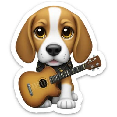 Beagle puppy with a warlock guitar sticker