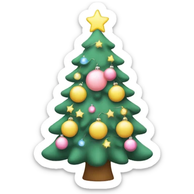 christmas tree with pastel ornaments like pink and yellow, with fairy lights sticker
