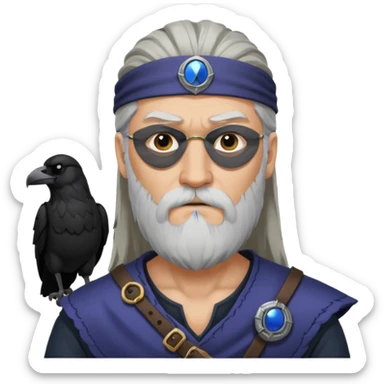 norse god odin with eyepatch on his left eye and raven on his shoulder sticker