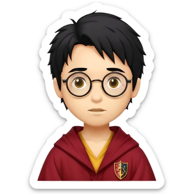 Boy with wild black hair with a round Glases a Flash scar a gryffindor Robe sticker