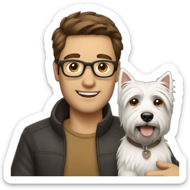 Brown hair man with glasses with westie dog girl sticker