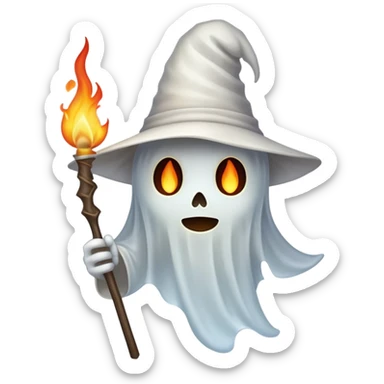 Ghost with pointy hat and flame stick sticker
