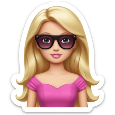 barbie with long blonde hair wear black sun glasses, pink dress sticker