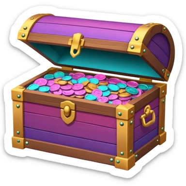 wooden brown treasure chest filled with  coins 
Change coins color in in gradient of turquoise, blue, pink, purple, and coral sticker
