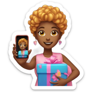 influencer taking a selfie with a bright box in her arms sticker
