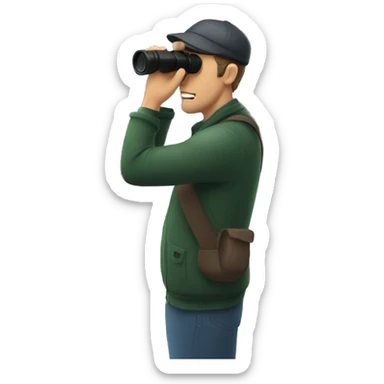 Man using binoculars to look at passing train sticker