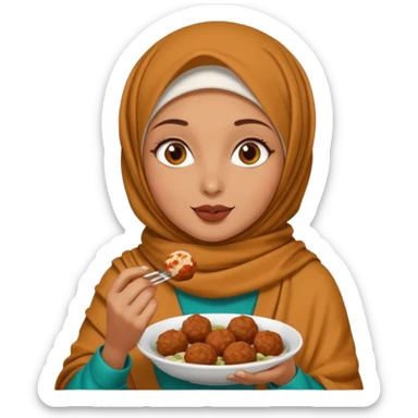 woman wearing a pashmina hijab eating meatballs sticker