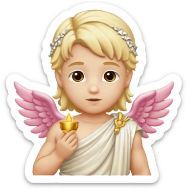 Cupid Love God with long blonde hair, cream sequin toga sticker