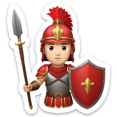 A strong Roman soldier in red-plumed helmet, bronze armor, and firm shield stance.
 sticker