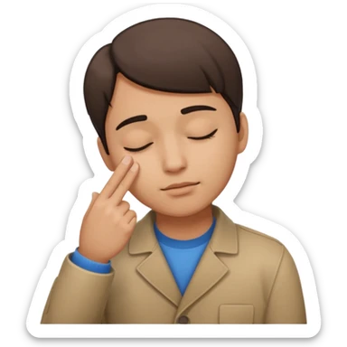 Una persona tocándose la cabeza con un dedo y los ojos serrados  sticker