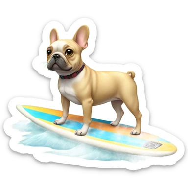 A French bulldog on a surfboard  sticker