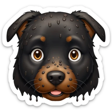 very muddy and dirty black dog face sticker