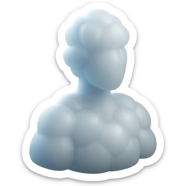 shoulder-up person fully made of white fluffy convex clouds, matte glass style sticker
