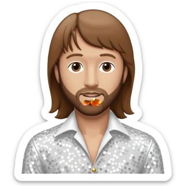 Maurice Gibb from Bee Gees with long brown hair, white sequin outfit  sticker