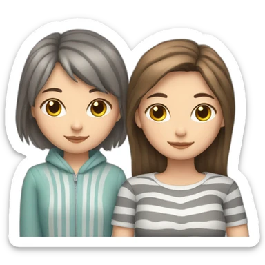 Grey cat with stripes sit near a girl with brown hair sticker