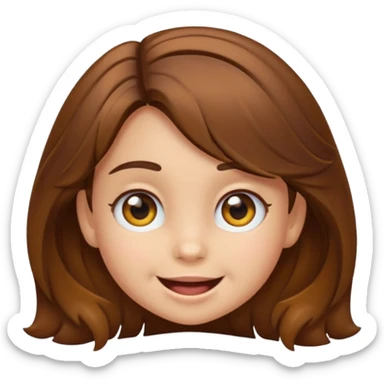 EMOJI COMO IPHONE IOS SOLO CARA NIÑA 3 AÑOS PELO LARGO, ONFULADO, MARRON, Y OJOS MARRONES. SONRIENDO, SIN CUELLO Y FONDO TRANSPARENTE sticker