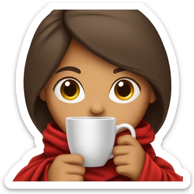 Hispanic Brunette girl wrapped in red blanket with hoodie sipping tea sticker