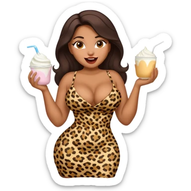 attractive full body latina with massive curves, breasts, and ass wearing a tight leopardskin dress  with her mouth open and white yogurt all over her face and in her mouth sticker