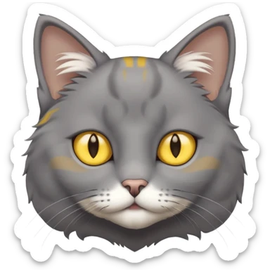 A gray cat with yellow eyes named max he is very cute and has a white spot on his neck sticker