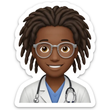 make me a black darkskin doctor with mid head lenghtdreads, he is a teen, no face hair, make him happy sticker