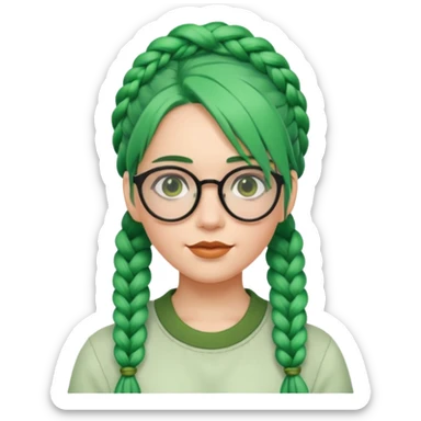 woman with green hairs, braids and spectacle, big visible braids and unique face shape sticker