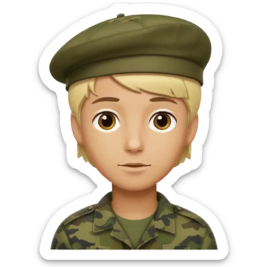 a soldier with short blonde hair in camo man in a beret  sticker