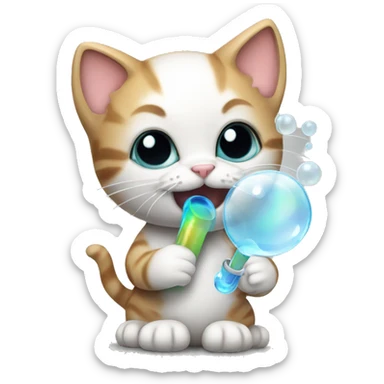 kitten holding a bubble pipe with white material inside thats steaming sticker