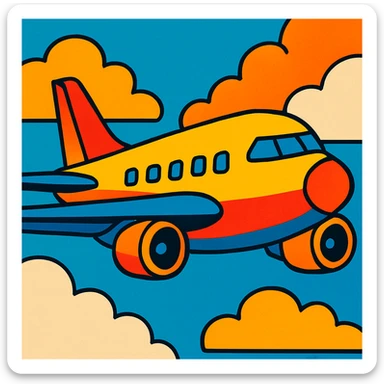 vibrant toon-style airplane, bold and colorful sticker