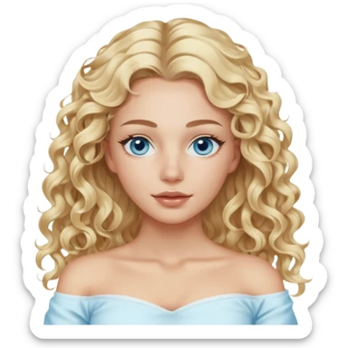 White girl- ocean blue eyes - beauty face mask massage -full care- blonde long curly hair  white off shoulder shirt sticker