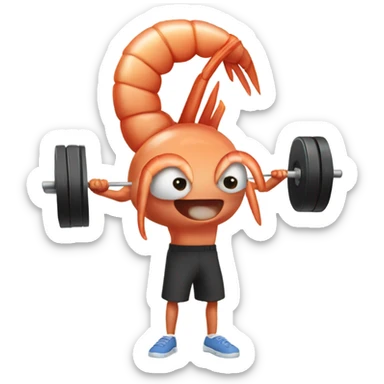 a shrimp lifting weights sticker