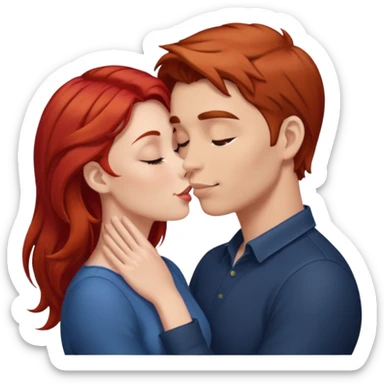 kissy face between brown hair man and redhead woman sticker