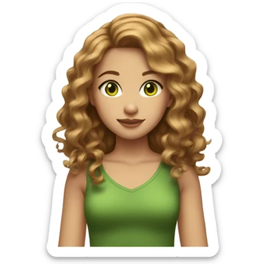 make a girl with medium length wavy golden brown hair and green eyes  sticker