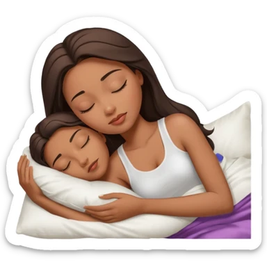 sleeping beauty african american woman with dark brown hair with a white silk pillow, she is sleeping on her side, she is wearing a white tank top sticker