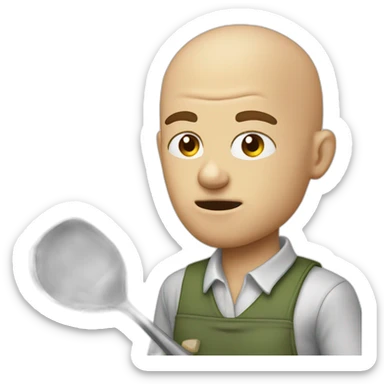 Canteen staff angry bald with ladle sticker