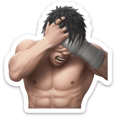an mma fighter in pain covering his face sticker