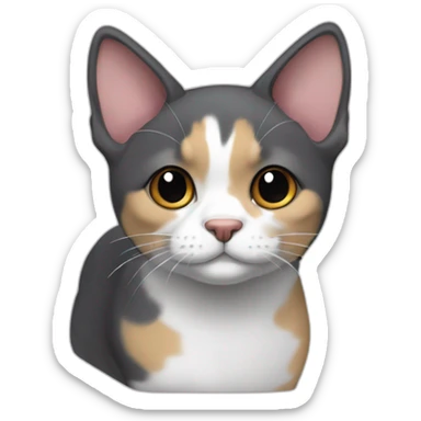 older round diluted calico, white chin, black and pink nose, mostly dark grey, dark grey ears sticker